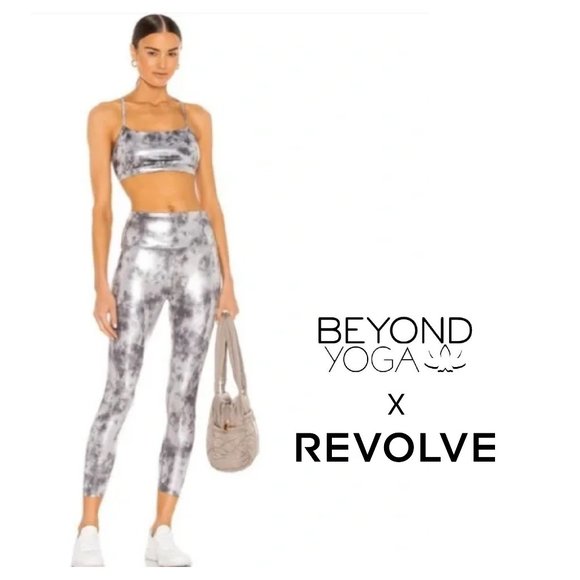 Beyond Yoga X Revolve Metallic Silver High Waisted 7/8 Leggings